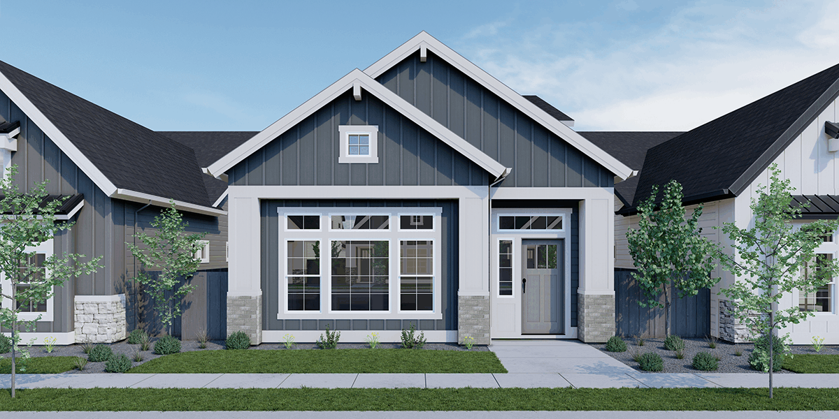 Front exterior rendering of the Bellevue Bonus floor plan by Alturas Homes at 6149 S Hope Ave in Meridian, Idaho